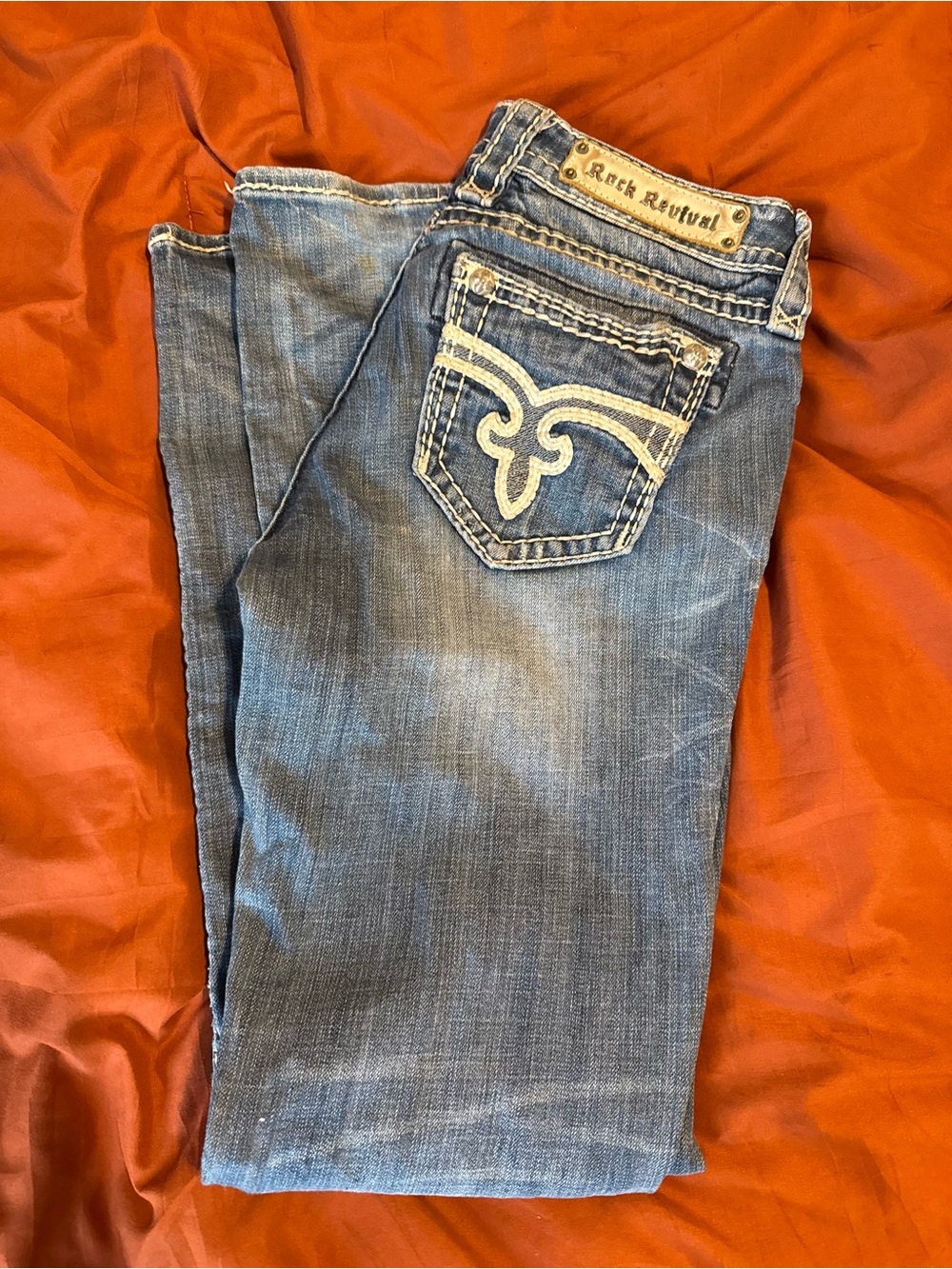 Rock Revival Faded Blue Embroidered Boot Cut Jeans